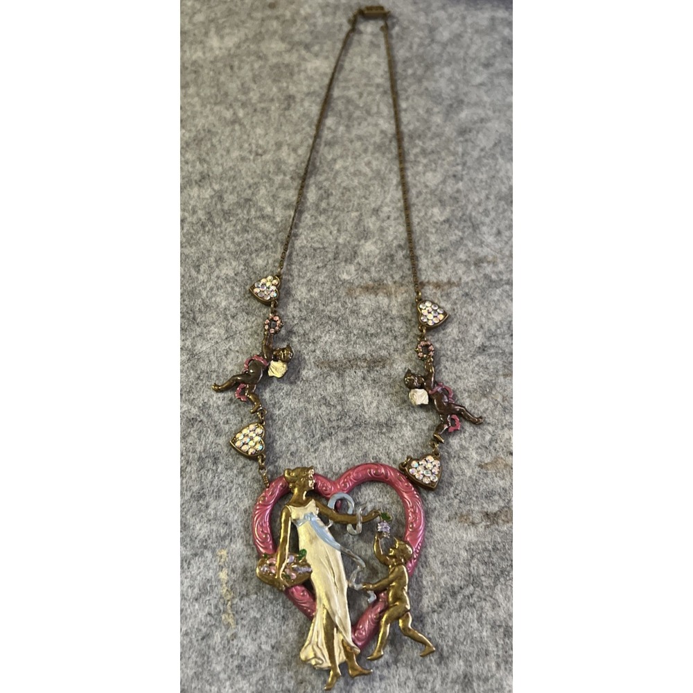 Vintage deco Cherub Necklace 23"  Hearts Art Deco 1920s